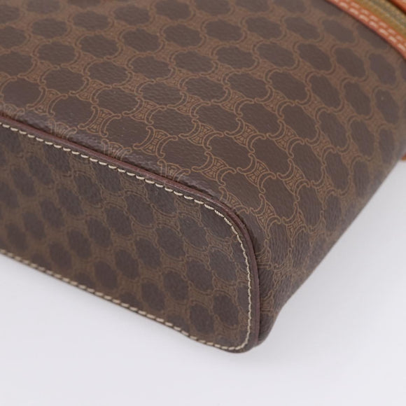 CELINE Macadam Canvas Vanity Cosmetic Pouch PVC Leather Brown Gold Auth 205380A