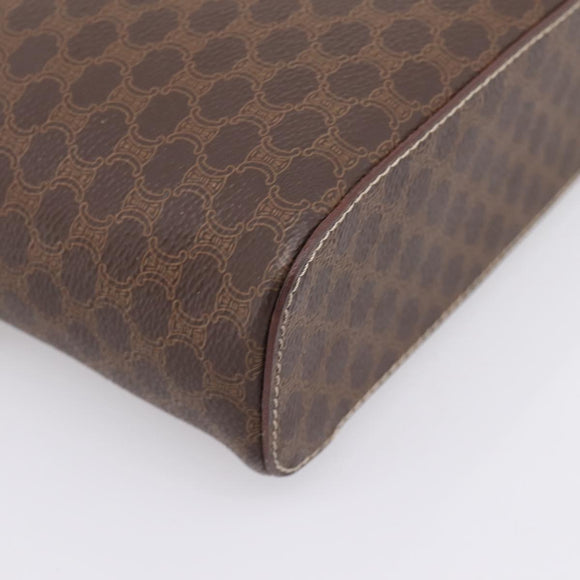 CELINE Macadam Canvas Vanity Cosmetic Pouch PVC Leather Brown Gold Auth 205380A