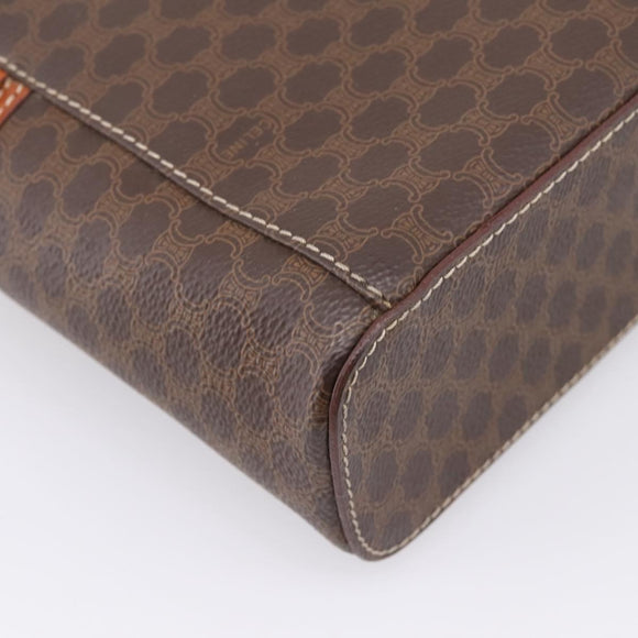 CELINE Macadam Canvas Vanity Cosmetic Pouch PVC Leather Brown Gold Auth 205380A