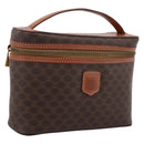 CELINE Macadam Canvas Vanity Cosmetic Pouch PVC Leather Brown Gold Auth 205380A-1