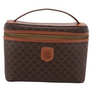 CELINE Macadam Canvas Vanity Cosmetic Pouch PVC Leather Brown Gold Auth 205380A-13