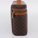 CELINE Macadam Canvas Vanity Cosmetic Pouch PVC Leather Brown Gold Auth 205380A-3