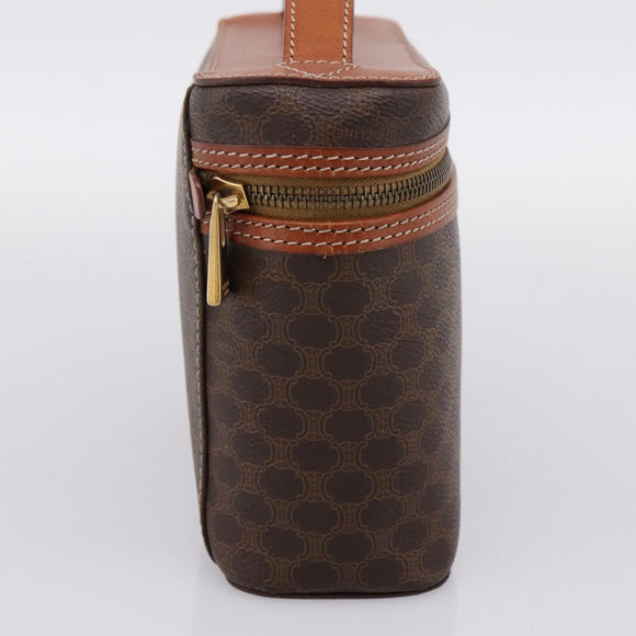 CELINE Macadam Canvas Vanity Cosmetic Pouch PVC Leather Brown Gold Auth 205380A