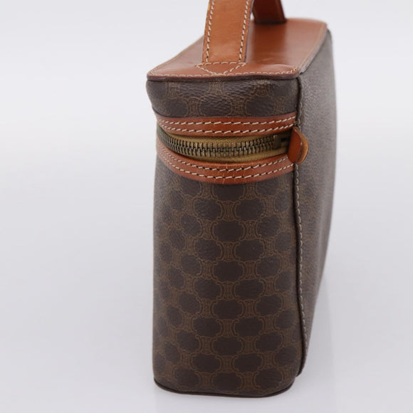 CELINE Macadam Canvas Vanity Cosmetic Pouch PVC Leather Brown Gold Auth 205380A