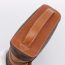CELINE Macadam Canvas Vanity Cosmetic Pouch PVC Leather Brown Gold Auth 205380A-6