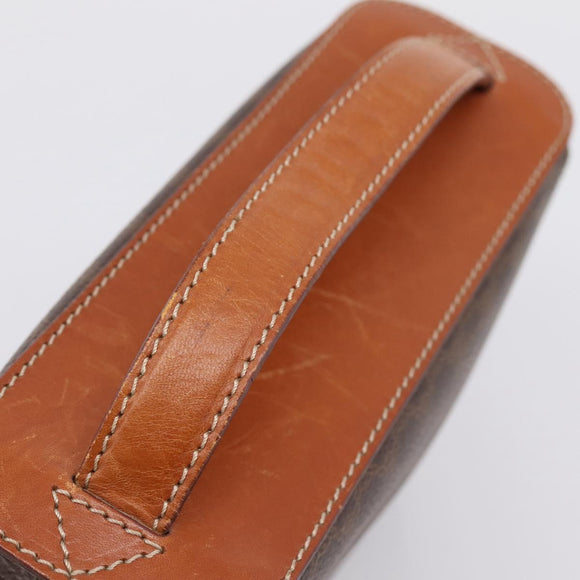 CELINE Macadam Canvas Vanity Cosmetic Pouch PVC Leather Brown Gold Auth 205380A