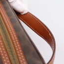 CELINE Macadam Canvas Vanity Cosmetic Pouch PVC Leather Brown Gold Auth 205380A-8