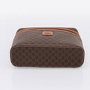 CELINE Macadam Canvas Vanity Cosmetic Pouch PVC Leather Brown Gold Auth 205380A-5