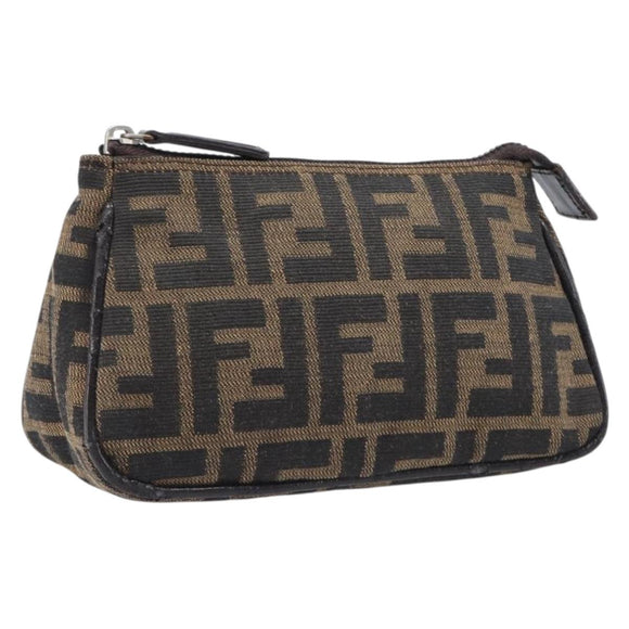 FENDI Zucca Canvas Pouch Black Brown Auth 205385