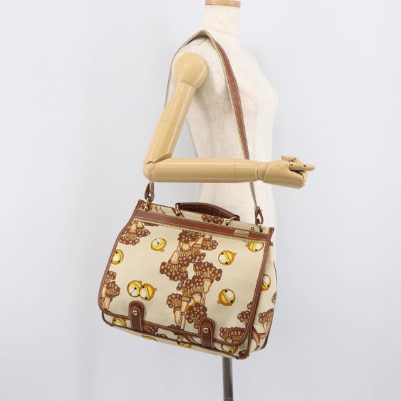 LOEWE Shoulder Bag Canvas 2way Brown White gold Auth 205388A
