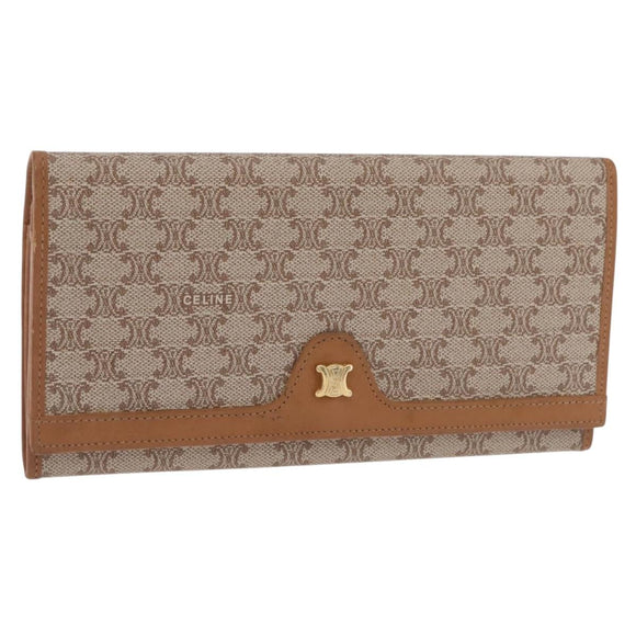 CELINE Macadam Canvas Long Wallet PVC Beige Gold Auth 205392A