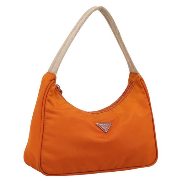 PRADA Hand Pouch Nylon Orange Silver Auth 205395A
