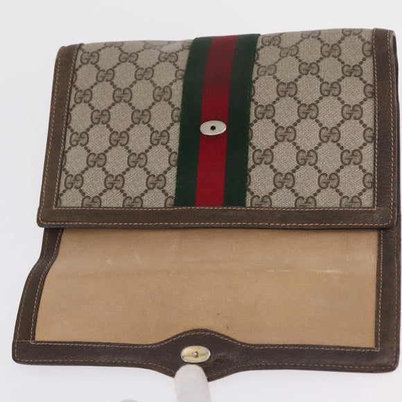 GUCCI GG Supreme Web Sherry Line Bag PVC Beige Gold 67 014 3087 Auth 205398