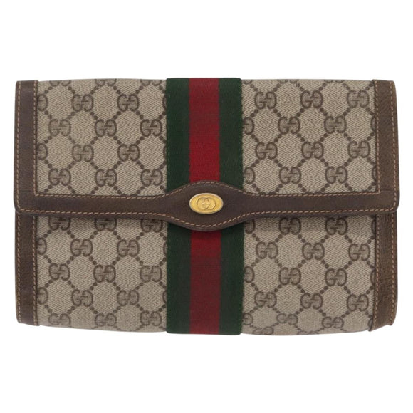 GUCCI GG Supreme Web Sherry Line Bag PVC Beige Gold 67 014 3087 Auth 205398