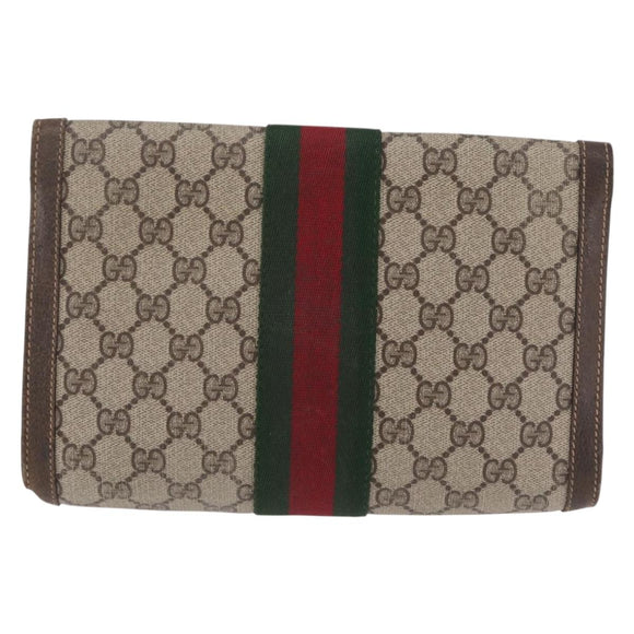 GUCCI GG Supreme Web Sherry Line Bag PVC Beige Gold 67 014 3087 Auth 205398