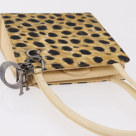 Christian Dior Hand Bag Canvas Beige Silver Auth 205405V