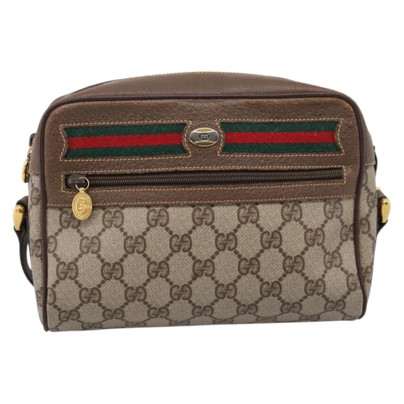 GUCCI GG Supreme Web Sherry Line Bag PVC Beige Gold 001 115 6655 Auth 205406A