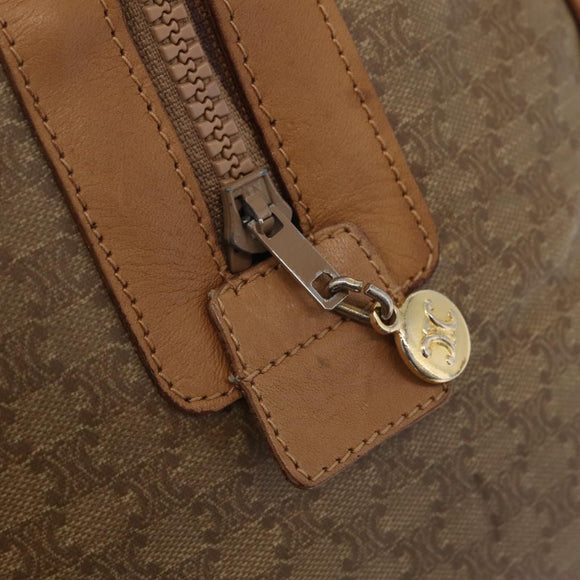 CELINE Macadam Canvas Boston Bag PVC Beige Gold Auth 205407