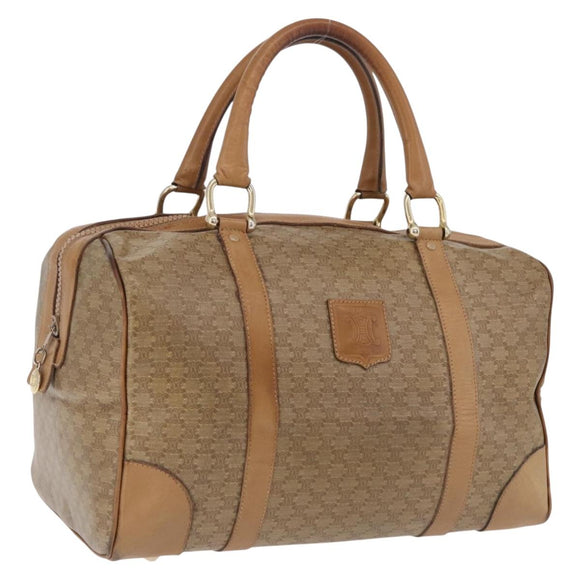 CELINE Macadam Canvas Boston Bag PVC Beige Gold Auth 205407