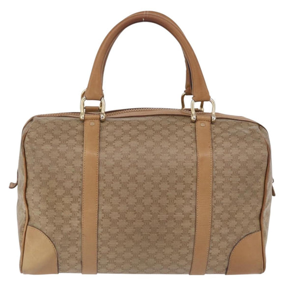 CELINE Macadam Canvas Boston Bag PVC Beige Gold Auth 205407