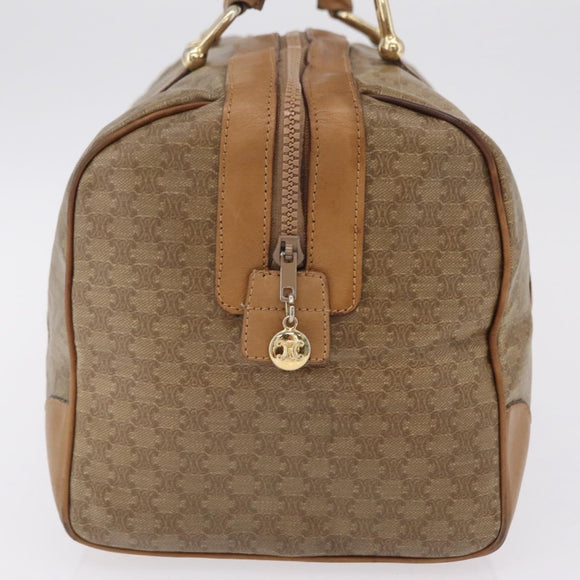 CELINE Macadam Canvas Boston Bag PVC Beige Gold Auth 205407