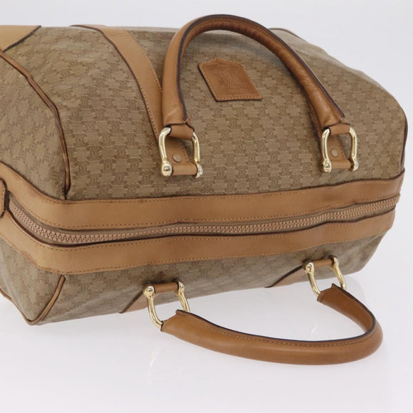 CELINE Macadam Canvas Boston Bag PVC Beige Gold Auth 205407