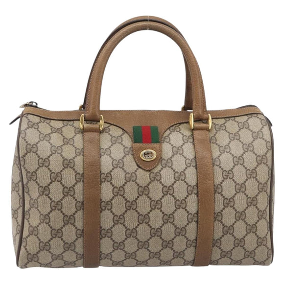 GUCCI GG Supreme Web Sherry Line Hand Bag PVC Beige Gold 40 02 007 Auth 205416