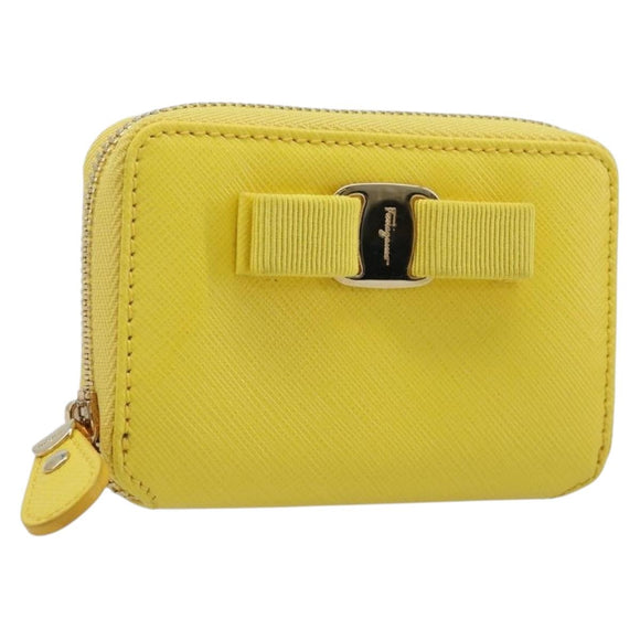 Salvatore Ferragamo Coin Purse Leather Yellow Gold Auth 205418A