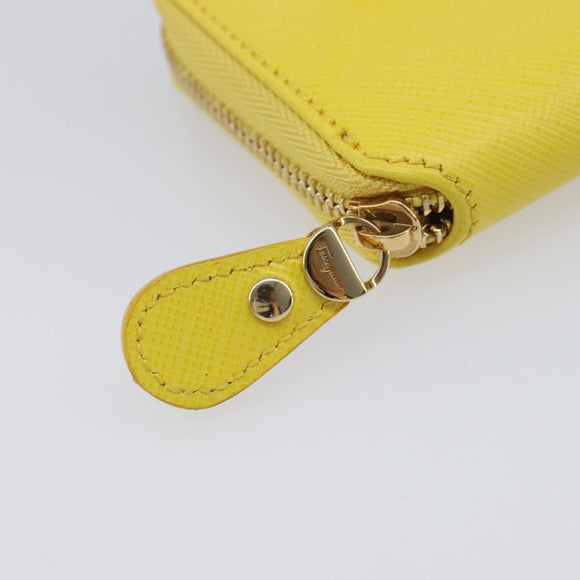 Salvatore Ferragamo Coin Purse Leather Yellow Gold Auth 205418A