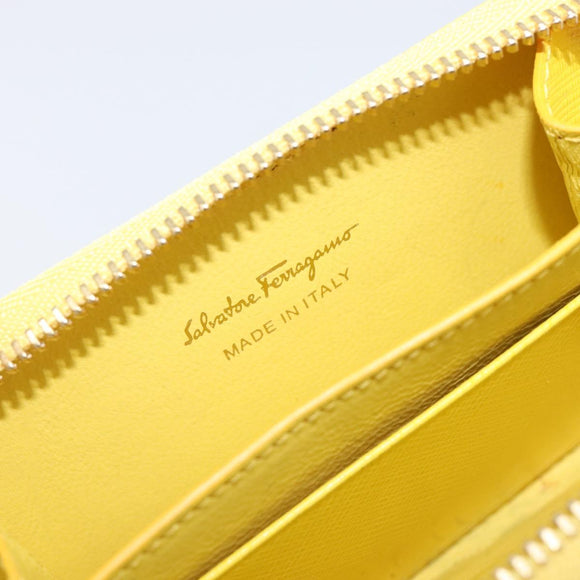 Salvatore Ferragamo Coin Purse Leather Yellow Gold Auth 205418A
