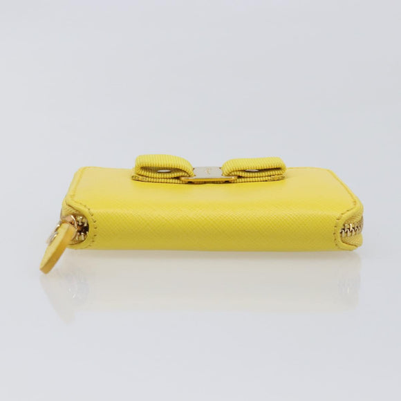 Salvatore Ferragamo Coin Purse Leather Yellow Gold Auth 205418A