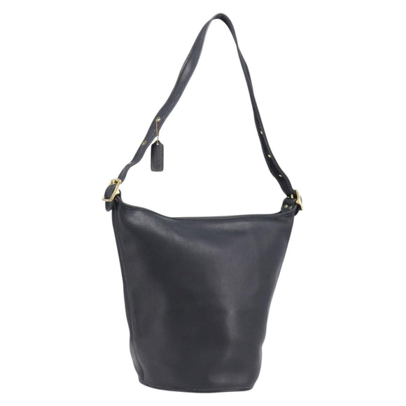 Coach Shoulder Bag Leather Black Gold Auth 205420