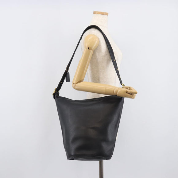 Coach Shoulder Bag Leather Black Gold Auth 205420
