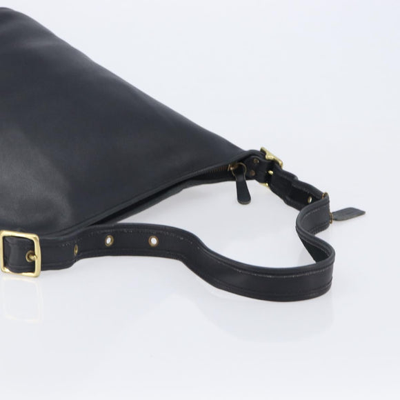 Coach Shoulder Bag Leather Black Gold Auth 205420