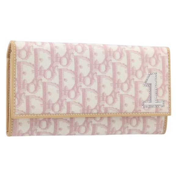 Christian Dior Trotter Canvas Long Wallet Pink Silver Auth 205422V