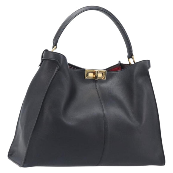 FENDI Peek A Boo X-Rite Hand Bag Leather Black Gold Auth 205424V