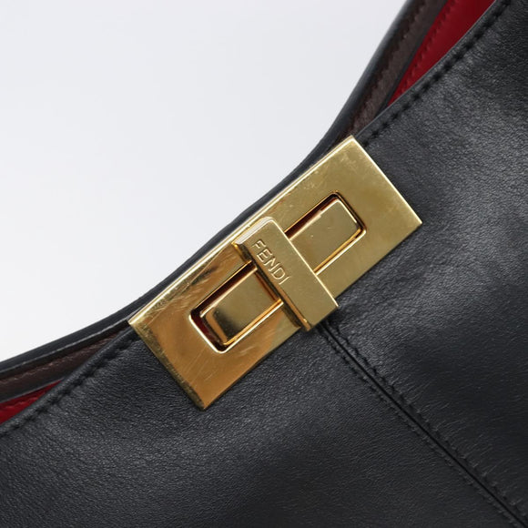 FENDI Peek A Boo X-Rite Hand Bag Leather Black Gold Auth 205424V
