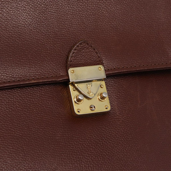 Saint Laurent Business Bag Leather 2way Brown Gold Auth 205426
