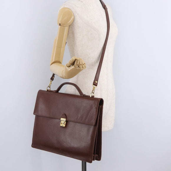 Saint Laurent Business Bag Leather 2way Brown Gold Auth 205426