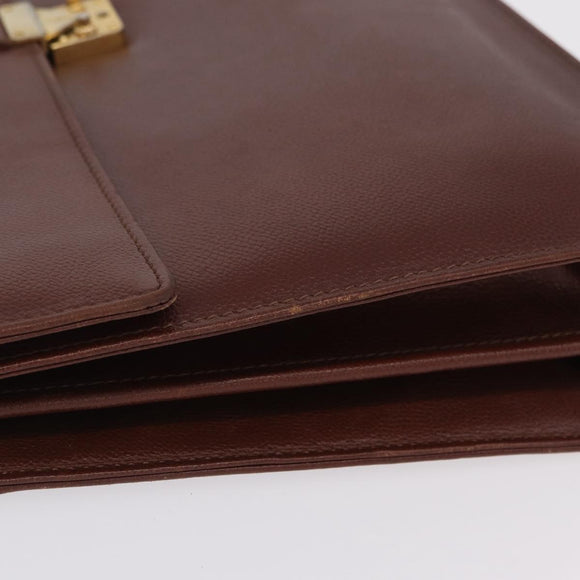 Saint Laurent Business Bag Leather 2way Brown Gold Auth 205426