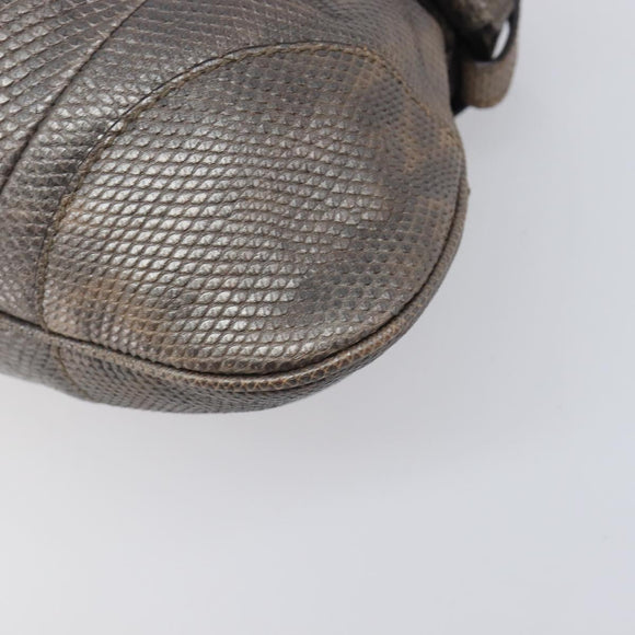 Salvatore Ferragamo Gancini Hand Bag Croco Embossing Silver Gold Auth 205427A