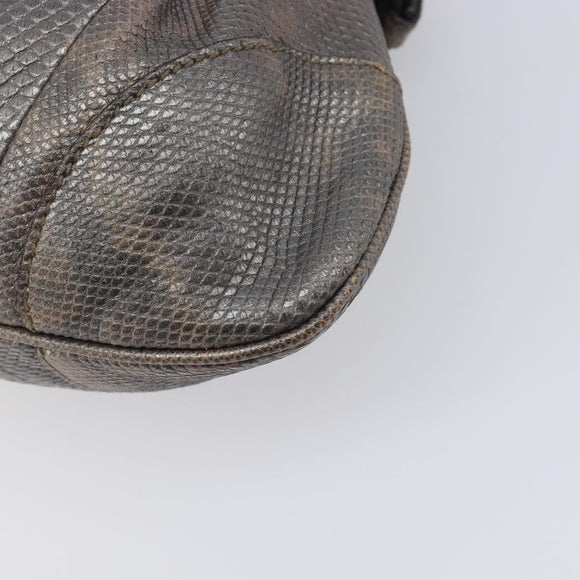 Salvatore Ferragamo Gancini Hand Bag Croco Embossing Silver Gold Auth 205427A