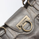 Salvatore Ferragamo Gancini Hand Bag Croco Embossing Silver Gold Auth 205427A-15