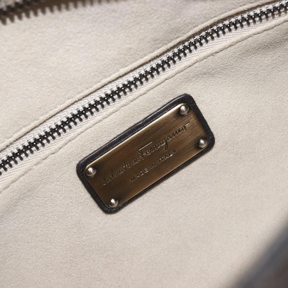 Salvatore Ferragamo Gancini Hand Bag Croco Embossing Silver Gold Auth 205427A