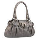 Salvatore Ferragamo Gancini Hand Bag Croco Embossing Silver Gold Auth 205427A-1