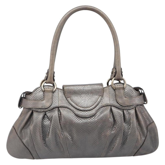 Salvatore Ferragamo Gancini Hand Bag Croco Embossing Silver Gold Auth 205427A