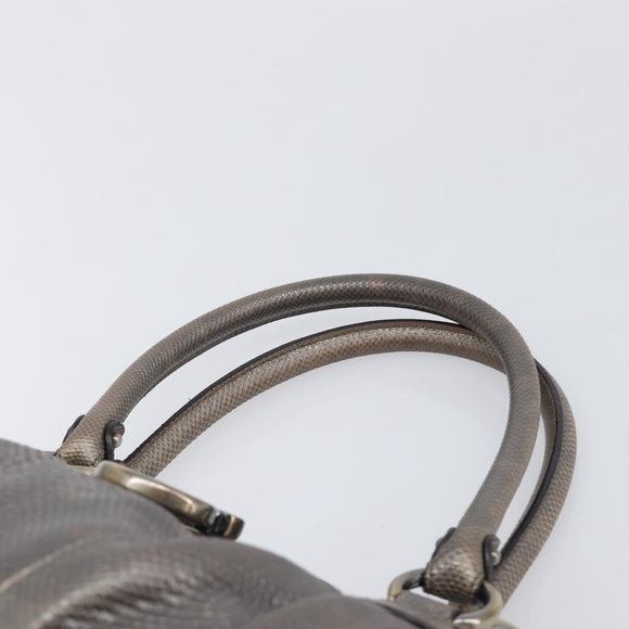 Salvatore Ferragamo Gancini Hand Bag Croco Embossing Silver Gold Auth 205427A