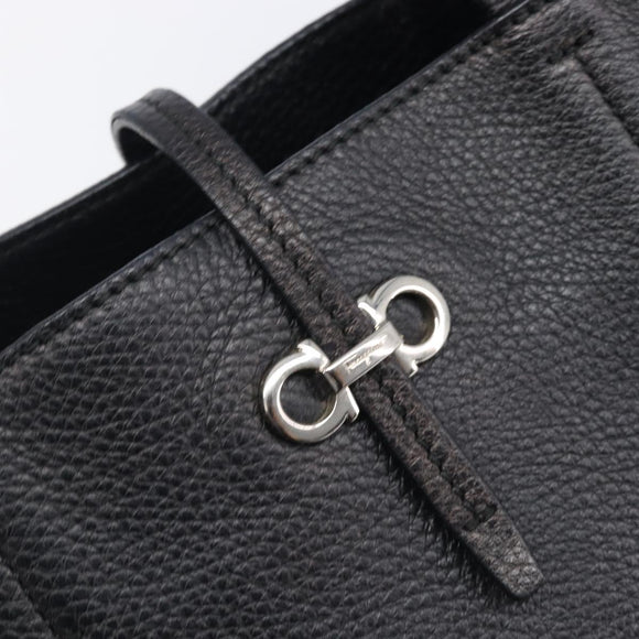 Salvatore Ferragamo Gancini Hand Bag Leather Black Silver Auth 205429A