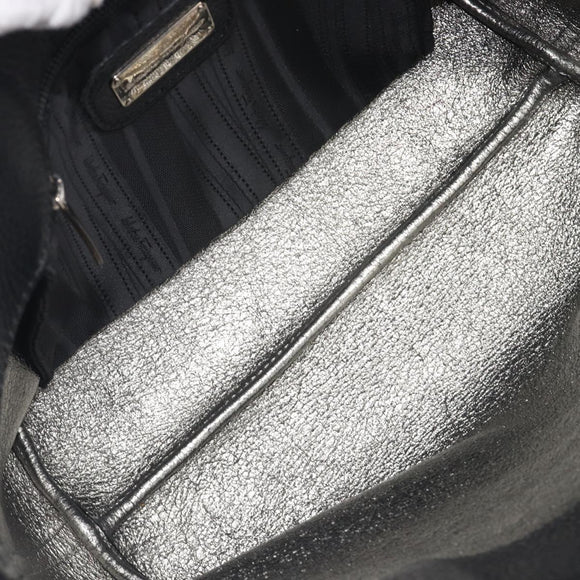 Salvatore Ferragamo Gancini Hand Bag Leather Black Silver Auth 205429A