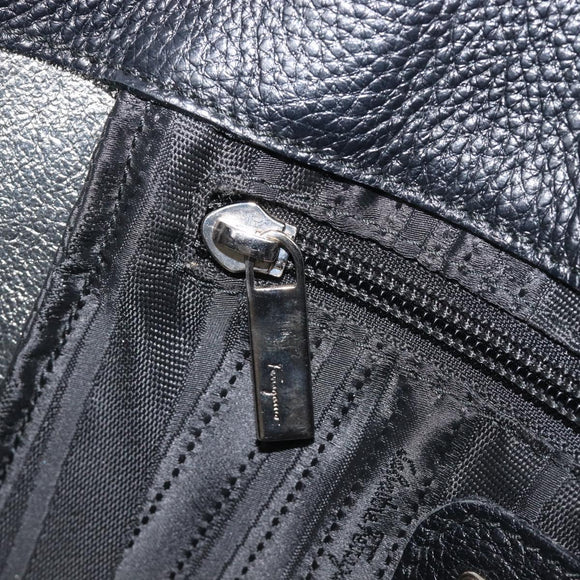 Salvatore Ferragamo Gancini Hand Bag Leather Black Silver Auth 205429A